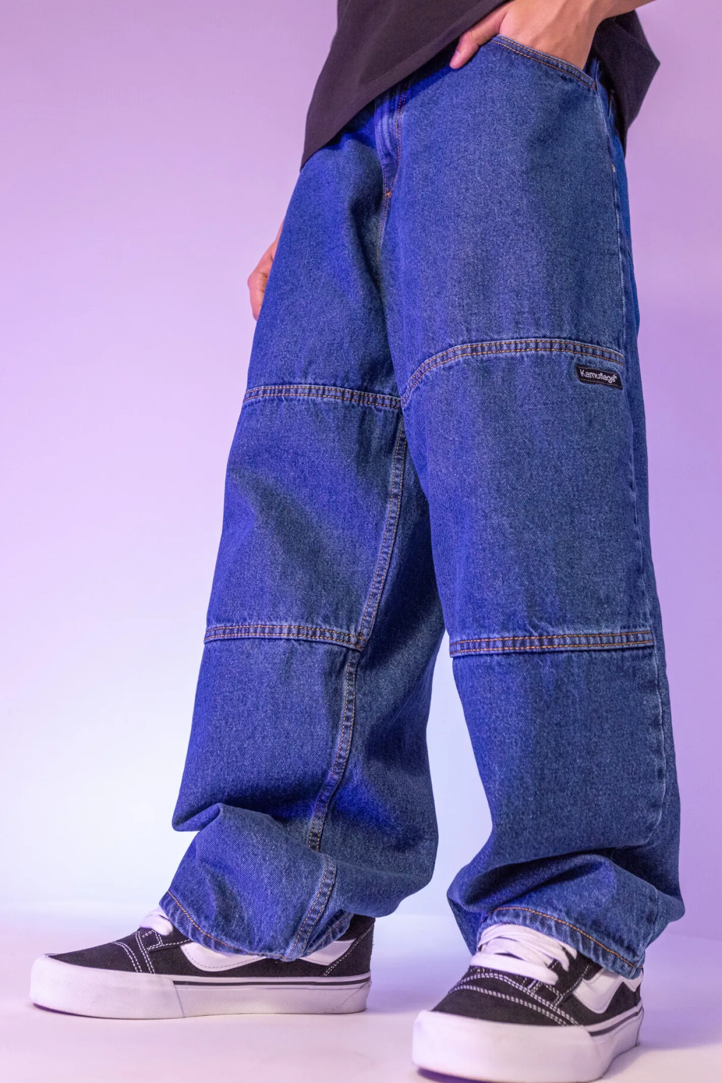 Spodnie Baggy|Jeansy-Kamuflage Spodnie Way Too Big Double Knee